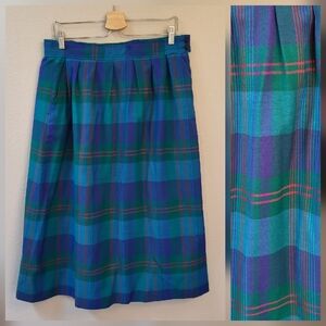 VTG Pendleton 100% Wool Plaid A-Line Skirt Size 16 Blue Green Pleated Preppy